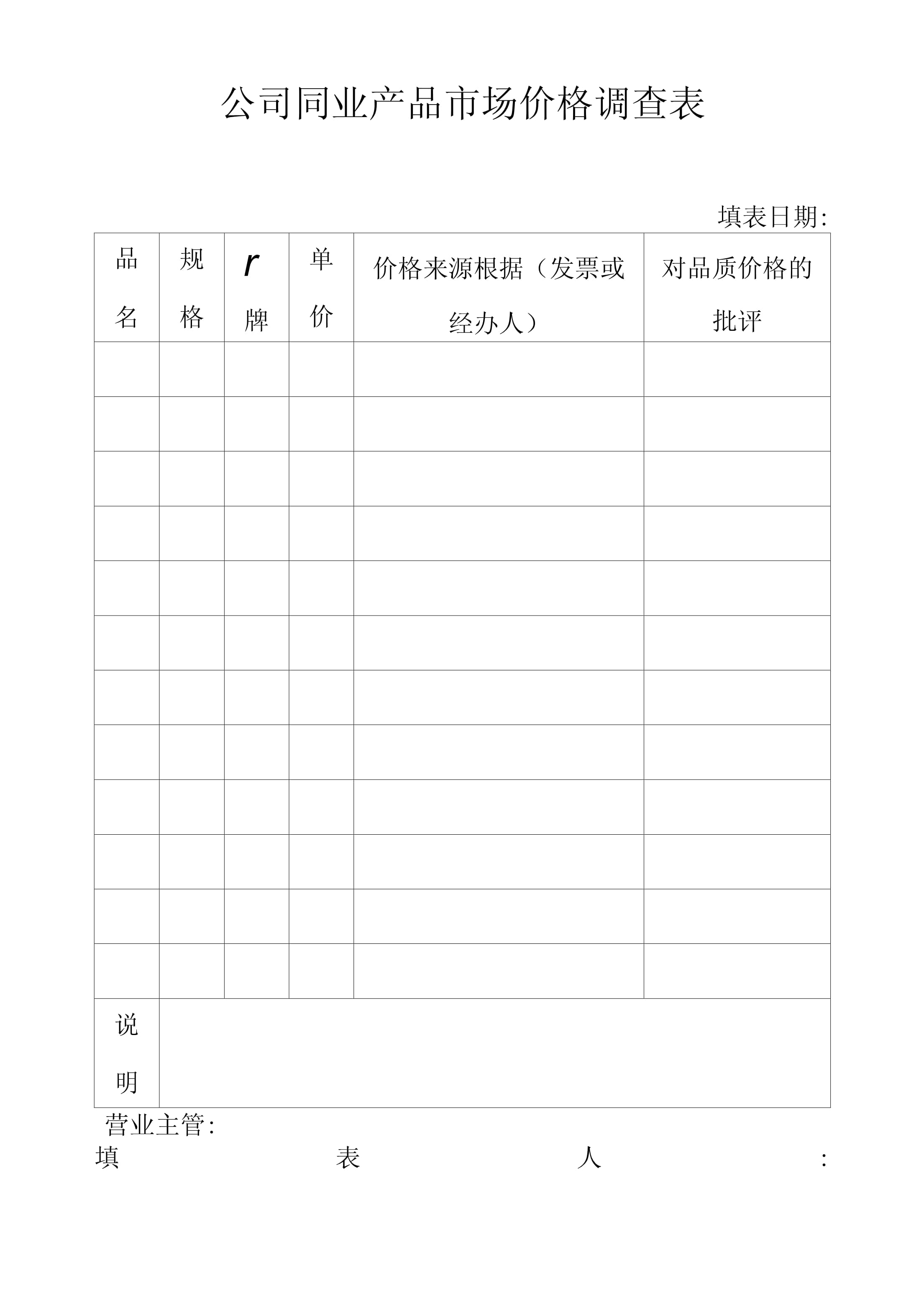 公司同业产品市场价格调查与分析报告